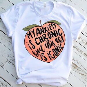 My Anxiety Funny Peach Tee Graphic Short Sleeve T-Shirt